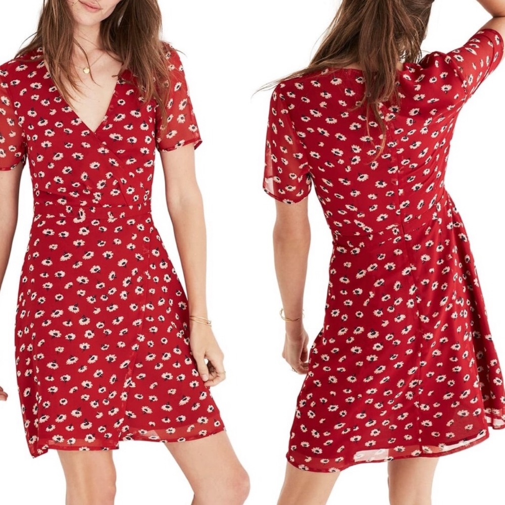 Madewell Faux Wrap Seattle Floral Mini Dress Red 2